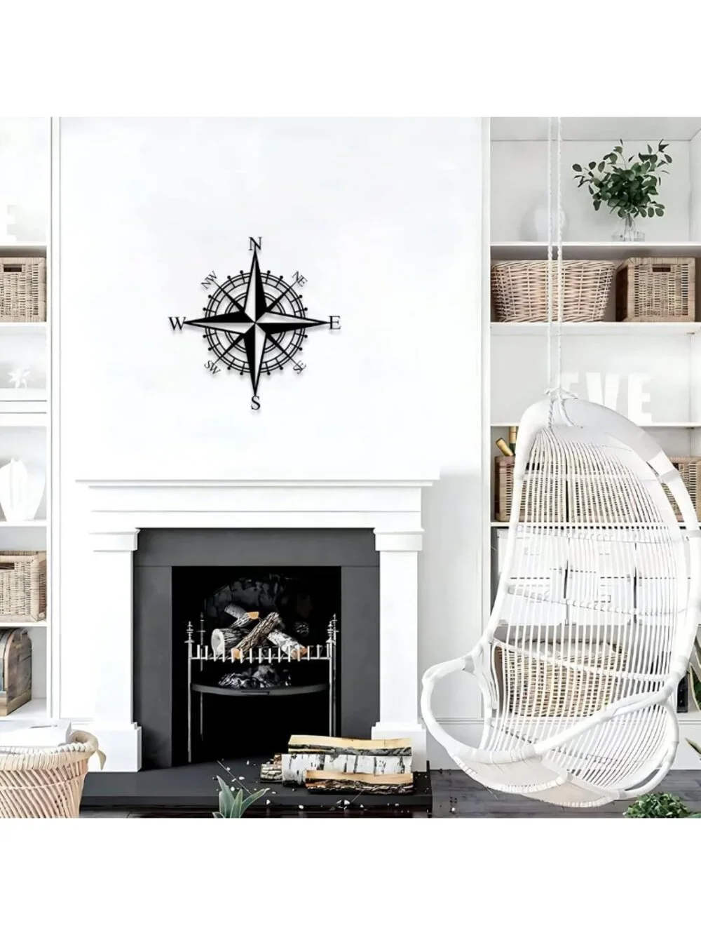Nautical Compass Black Metal Wall Art | Beach Theme Home Decor Accent